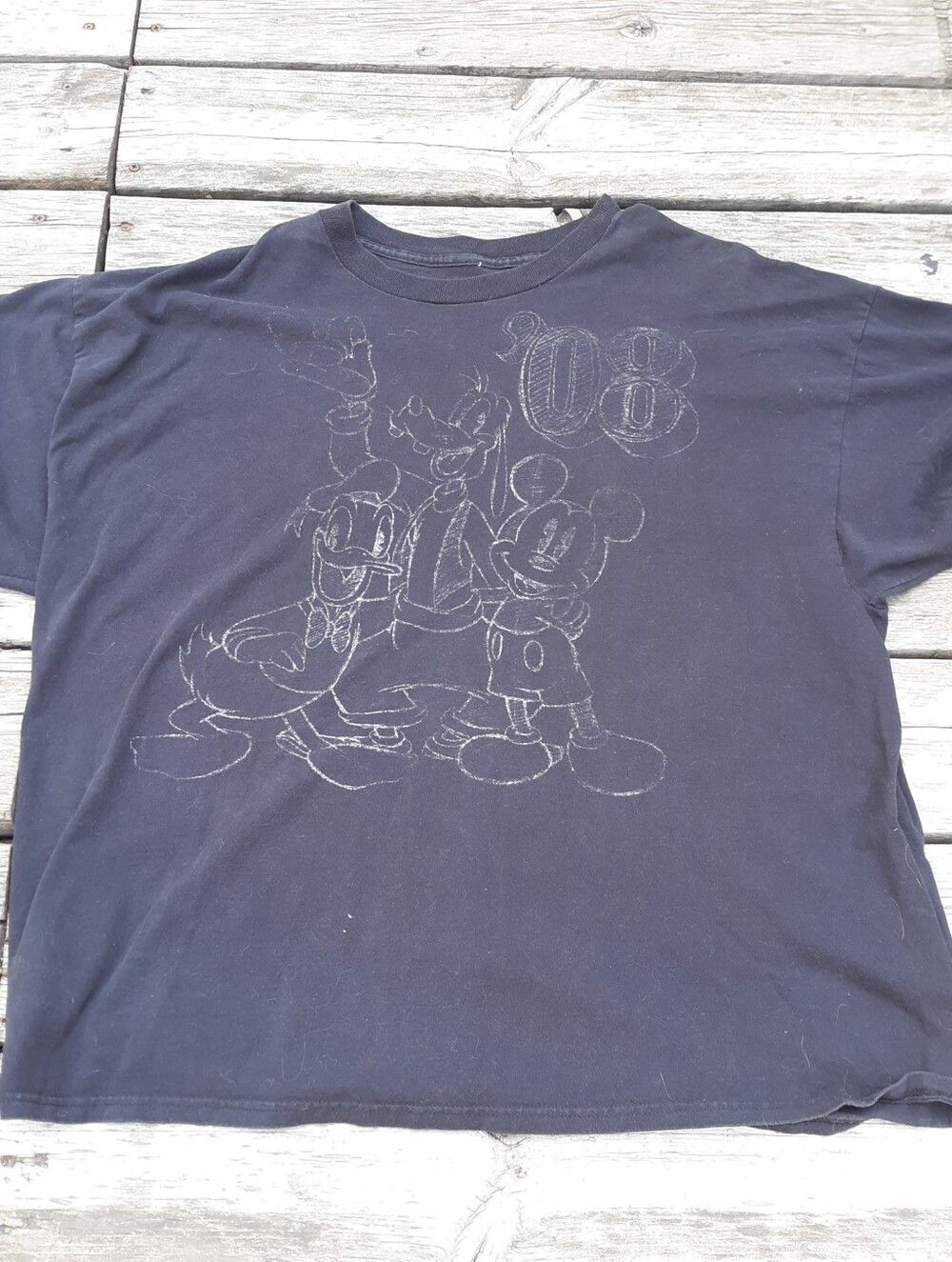 Disney Black Short Sleeve Tee with Mickey, Donald & Goofy Outline Vintage XXXL